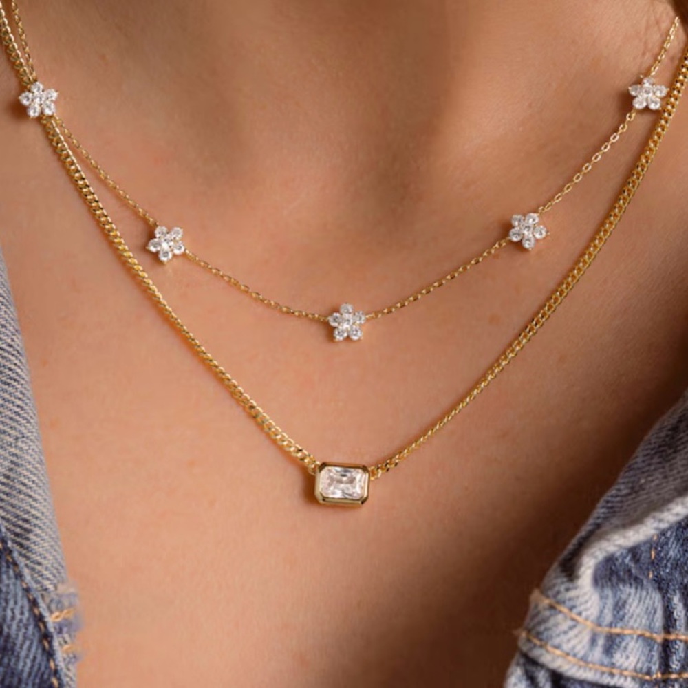 Bezel Emerald Cut Necklace on Cuban Chain